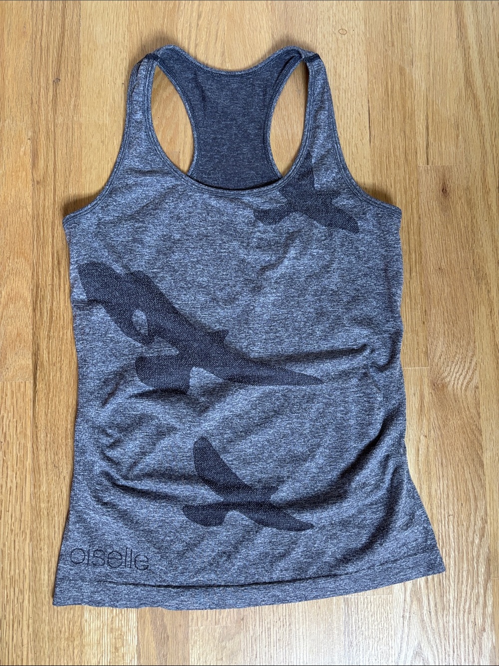 Oiselle Gray Tank Top with Dark Gray Bird Print M